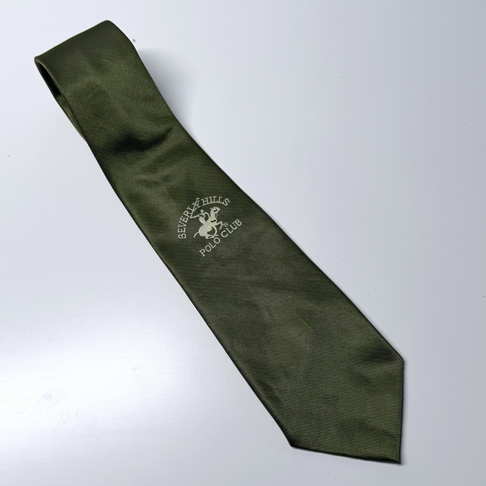 Beverly Hills Polo‎ Club Green Logo Necktie Preppy Ivy Old Money Classic Tie
